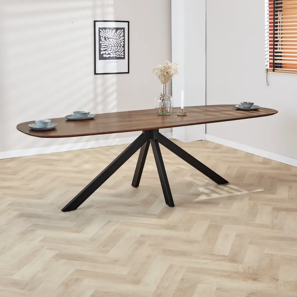 Eettafel deens ovaal Paris walnoot finish 240x100 cm - Hout - Bruin