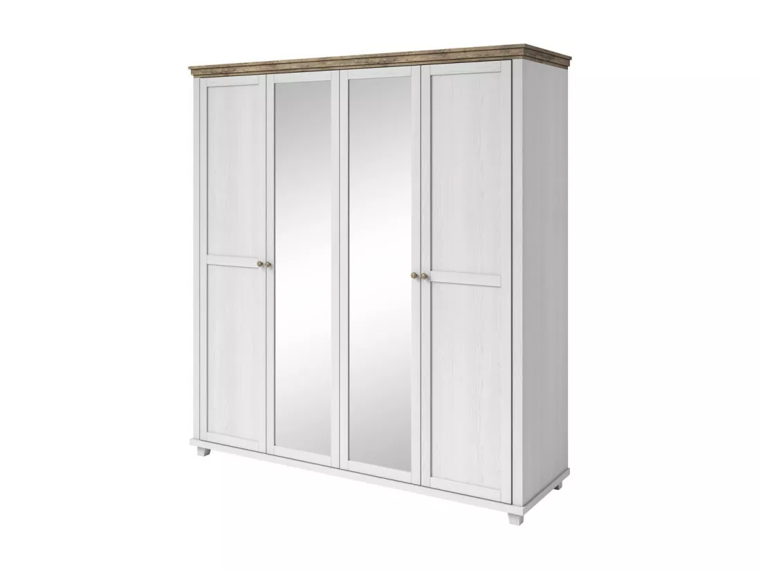 Armoire 200x220 avec 4 portes. Coloris blanc et chêne. Collection ASSIA