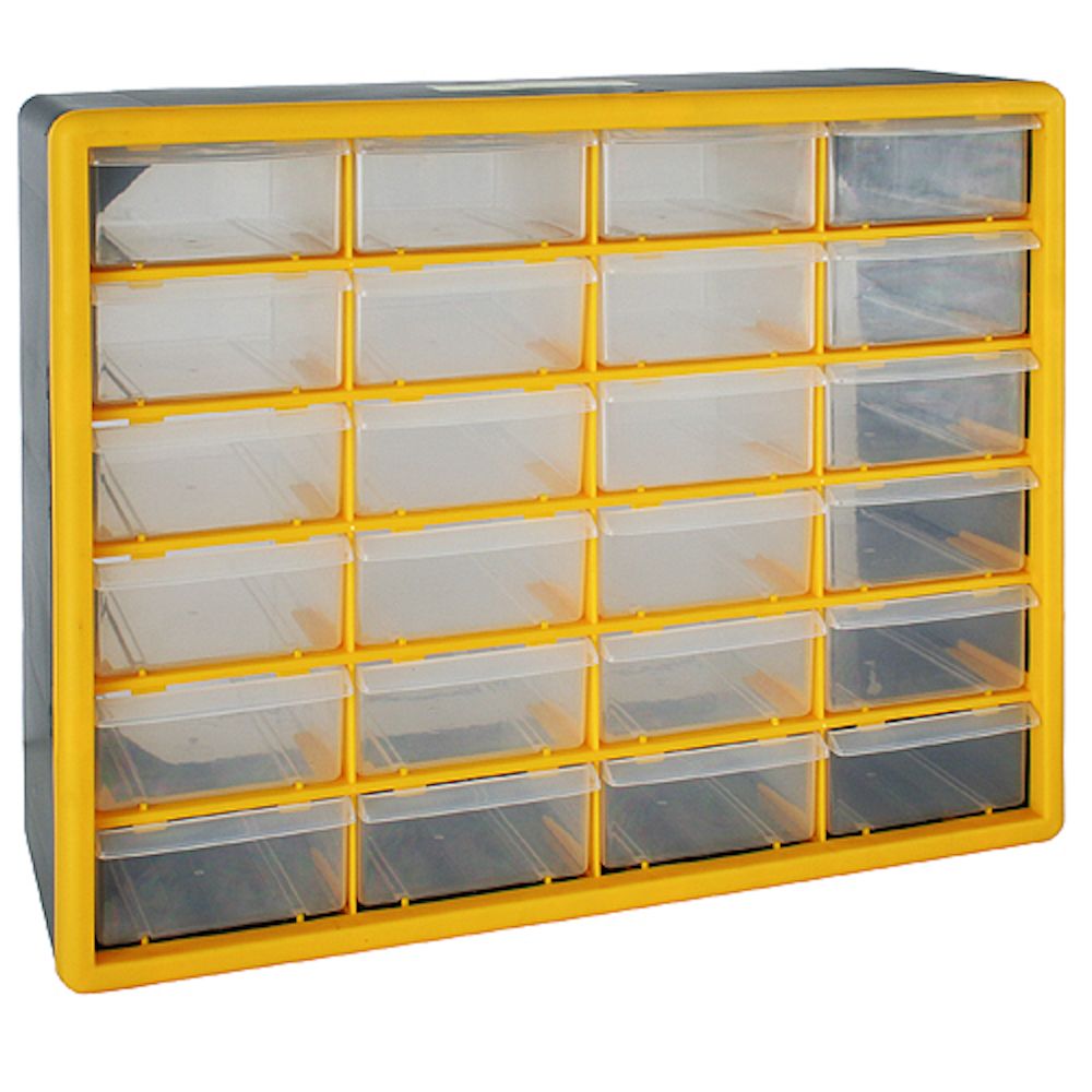 PROREGAL Cosimo opbergkast voor kleine onderdelen met 24 laden, grijs/geel, HxBxD 39 x 50 x 16 cm, plank voor kleine onderdelen, assortimentsdozen, plank voor assortimentskisten