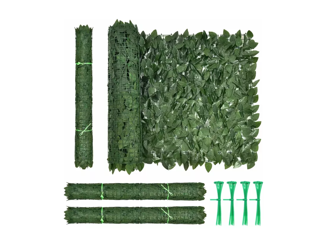 Haie Artificielle Brise-Vue Anti-UV 300 x 100 CM, Grillage Végétal DIY Artificiel Feuillage Réaliste PE, 10 Attaches Zippées