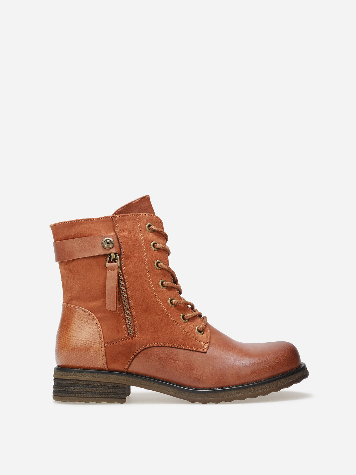 Bottines multi-matières à lacets- Camel