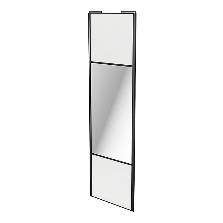 Porte de placard coulissante avec miroir blanc profil noir GoodHome Arius H. 248,5 x L. 77.2 cm + amortisseurs