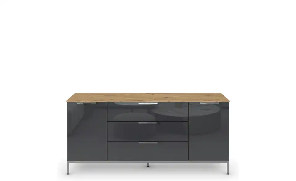 Sideboard Basaltgrau, Eiche Artisan (Nachbildung) Front: Glas, Oberboden: Dekor verchromt