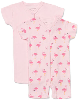 Tiny Treasure Summer Jumpsuit 2-Pack, Pink/Flamingo