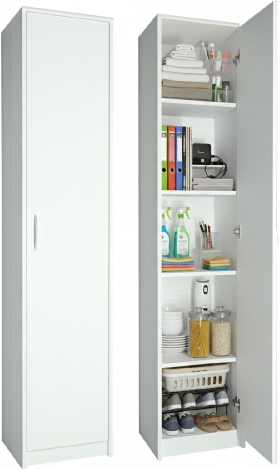 Home Collective Regal mit 5 Ebenen in mattem Finish Aktenschrank mit 4 Einlegeböden und 1 Tür, Standregal 39 cm breit mit hochwertigen Polymergriffen ideal für Schlafzimmer Wohnzimmer Flur Büro Weiß