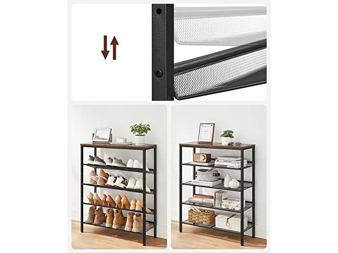 VASAGLE Schuhregal mit 5 Ablagen 75 x 93, Braun/Schwarz Schuhgestell