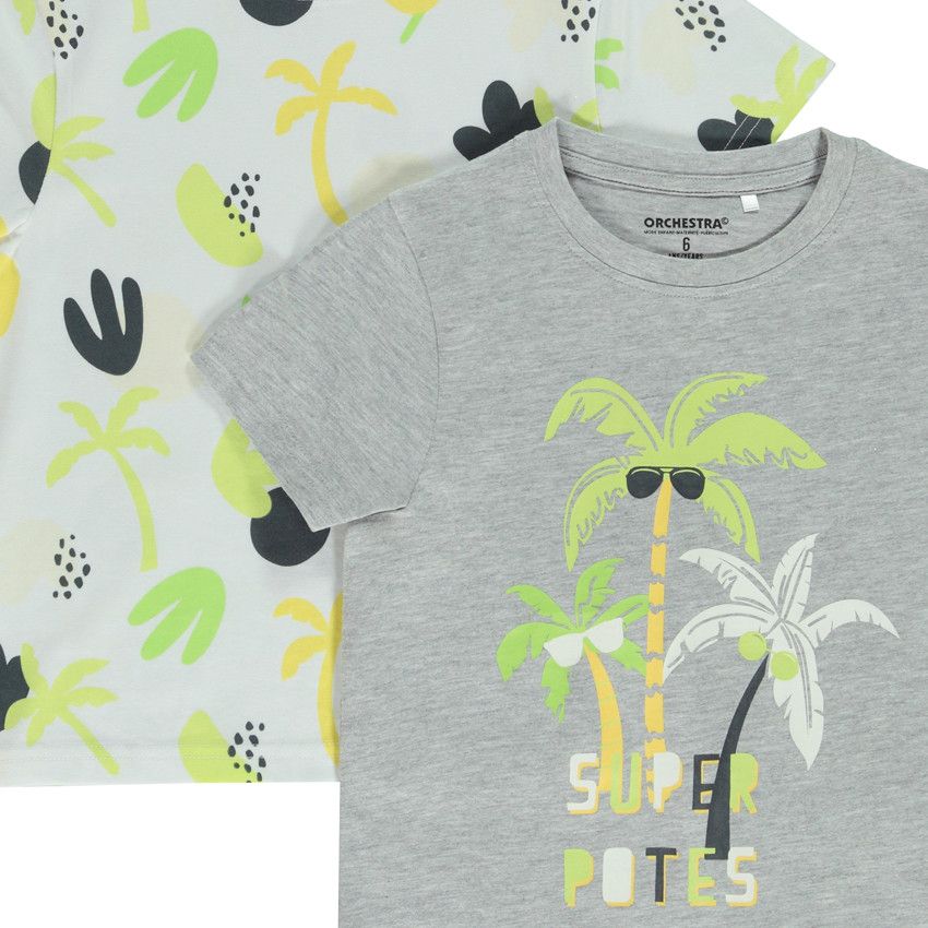 Lot de 2 t-shirts manches courtes motifs palmiers pour garçon - Blanc