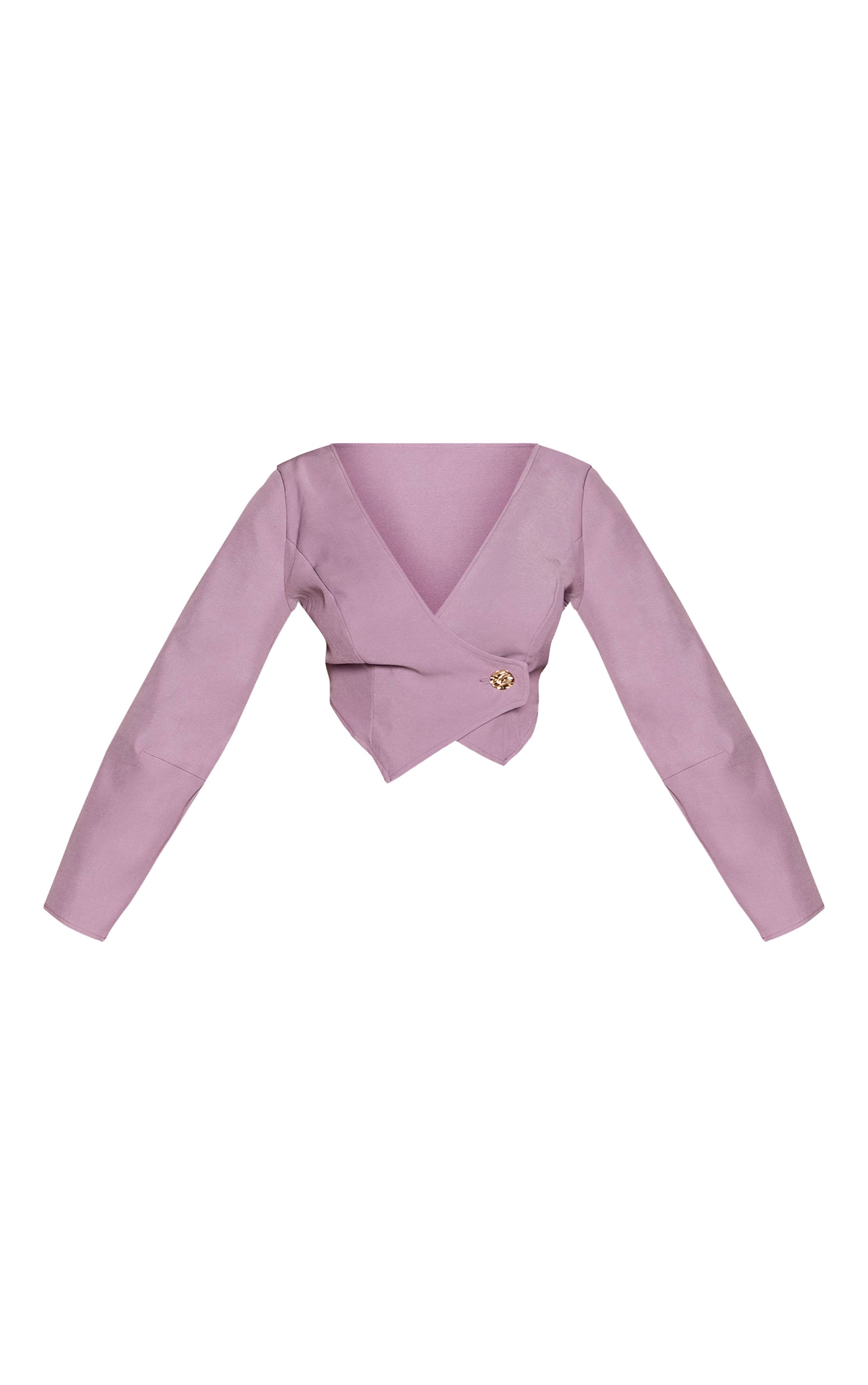 Lilas Blazer Shape Asymétrique En Tissu Tissé Avec Boutons Martelés