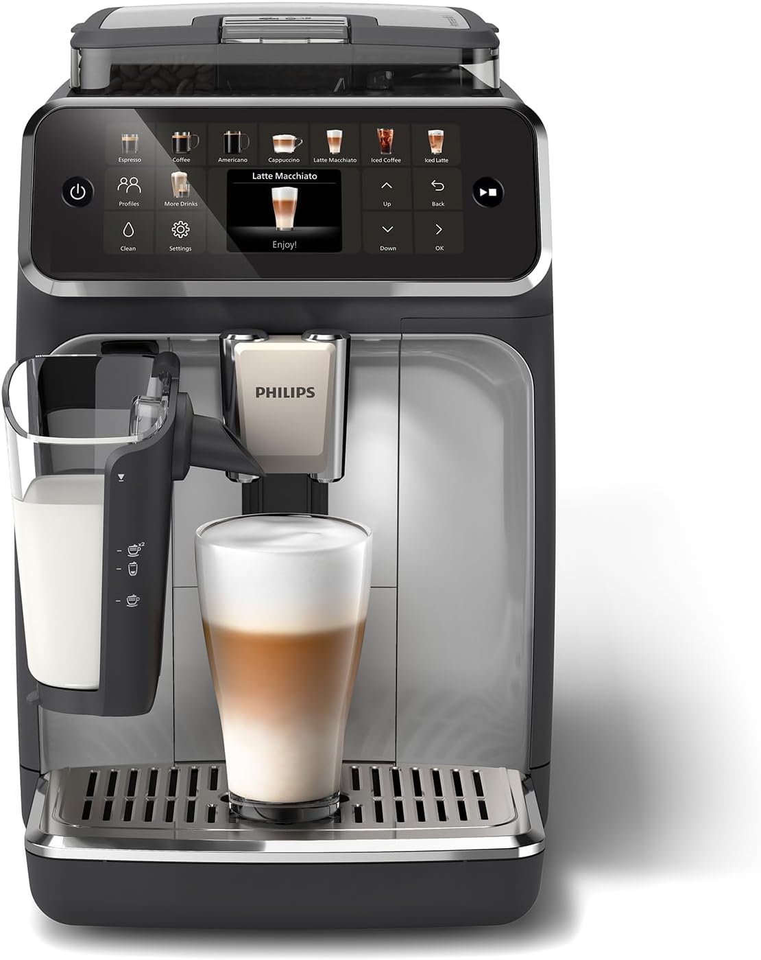 Philips Série 5400 Machine Expresso - Café à Grain - LatteGo Mousseur à Lait, 12 Spécialités de Café, Affichage Intuitif, 4 Profils Utilisateur, Chrome (EP5447/90)