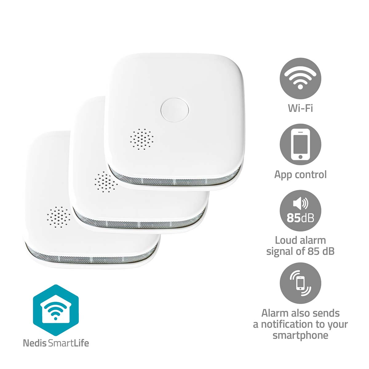 (3er Set) 85dB SmartLife Smart Rauchmelder Feuer Alarm für Wand / Decken Montage mit WiFi kompatibel mit Amazon Alexa (WIFIDS21WT3) - Weiss