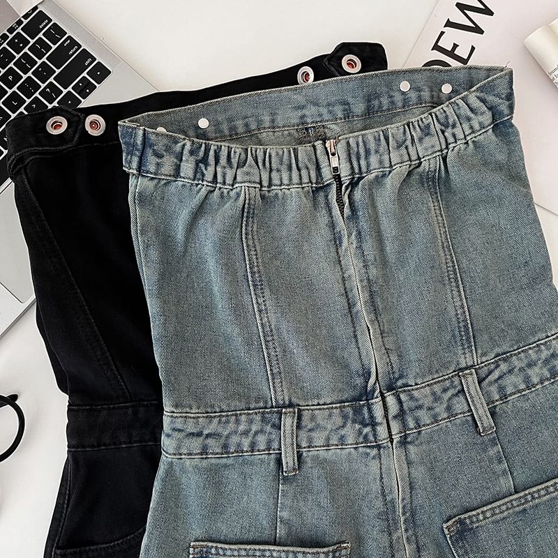Babique - Strapless denim romper met wijde pijpen