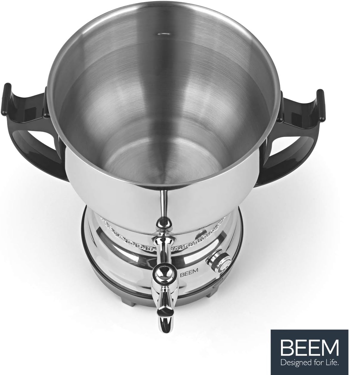 BEEM TEA-CLASSIC Samowar - 3L | Edelstahl / Schwarz | großer Teekocher auch für Gastrobetriebe | Mit Edelstahl-Ablasshahn | Stufenlos einstellbarer Temperaturregler | Mit 1 L Teekanne