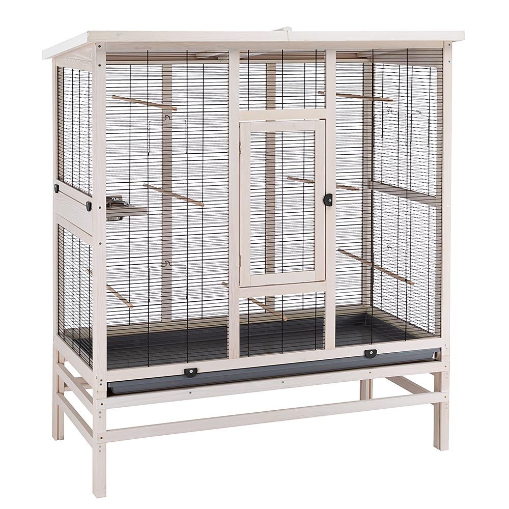 Volière pour oiseaux en bois fsc wilma large, cage pour canaris perruches, accessoires inclus
