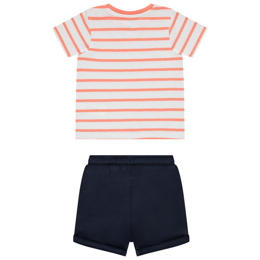 Ensemble court t-shirt rayé + bermuda pour bébé garçon - Blanc