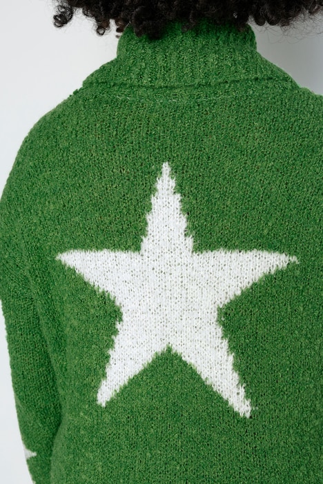 Long-Pullover, Bouclé-Strick, Sterne, Rollkragen, Langarm