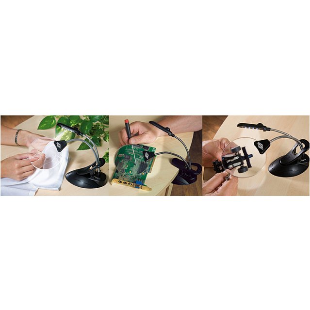 Loupe de table avec lampe LED, avec serre-joint, noir