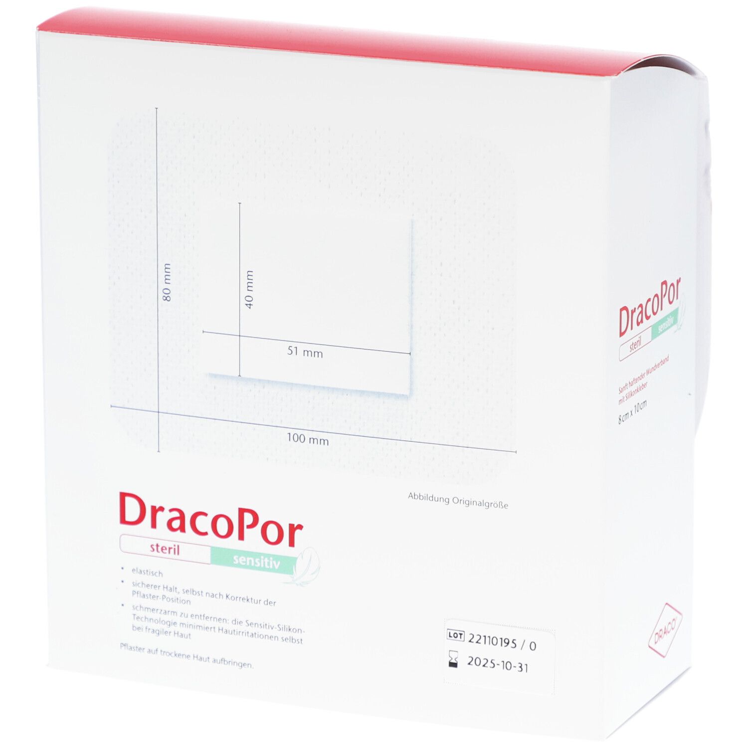 DracoPor sensitiv Wundverband 8 x 10 cm