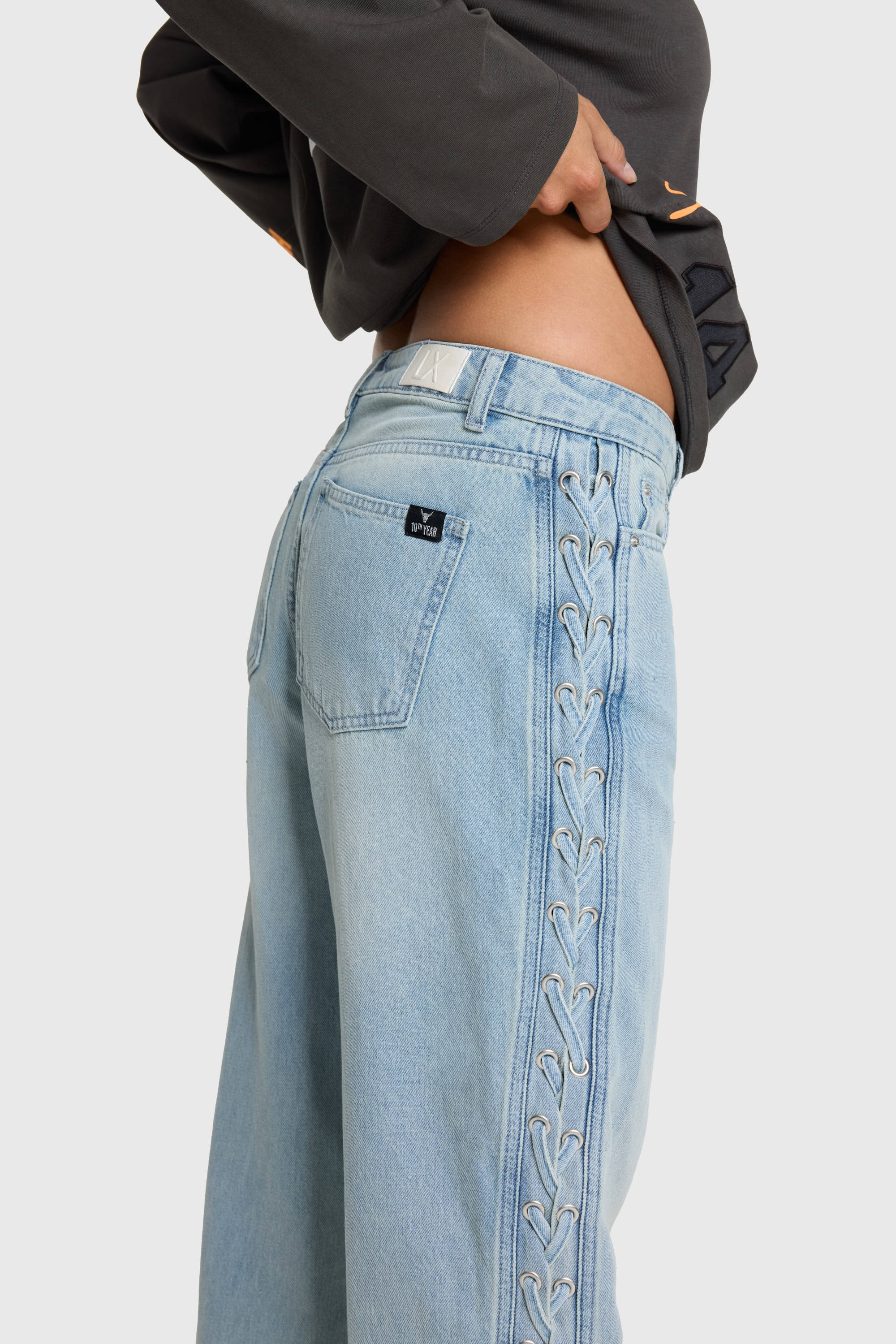 Alix the Label low waist wide leg jeans light blue denim