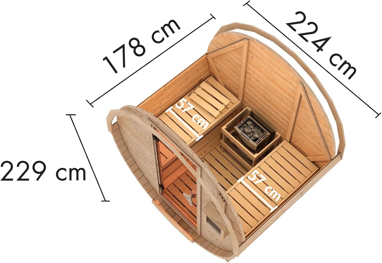 Karibu Fasssauna 1 Set naturbelassen mit Ofen 9 kW integrierter Steuerung, Kabel, Schindeln Außensauna