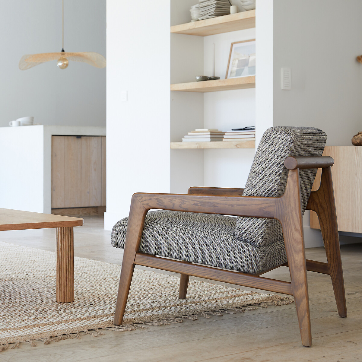 LA REDOUTE INTERIORS<br>Poltrona vintage com mistura de tecido e couro, Vinato