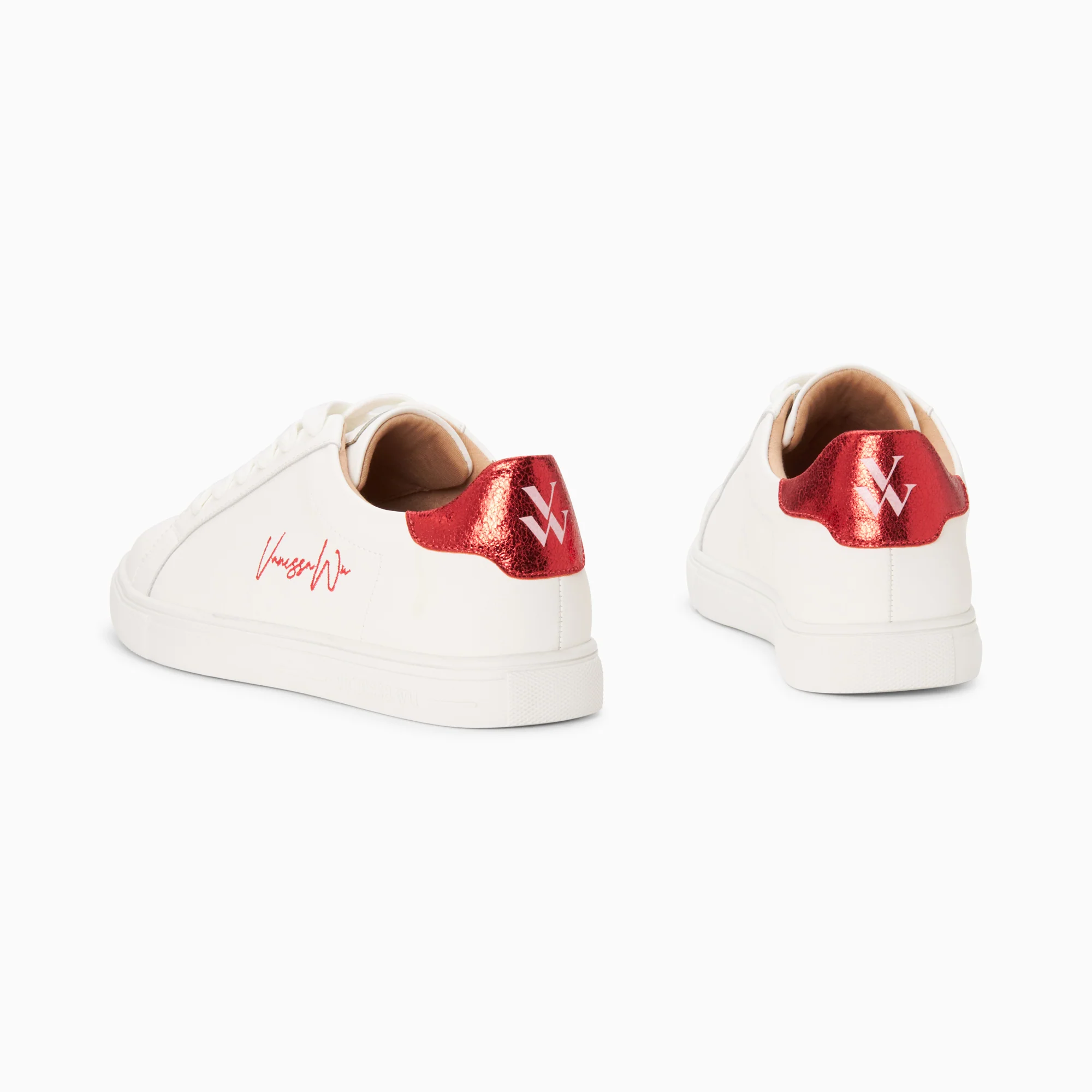 Sneakers-Baskets Isabella blanc et rouge à lacets