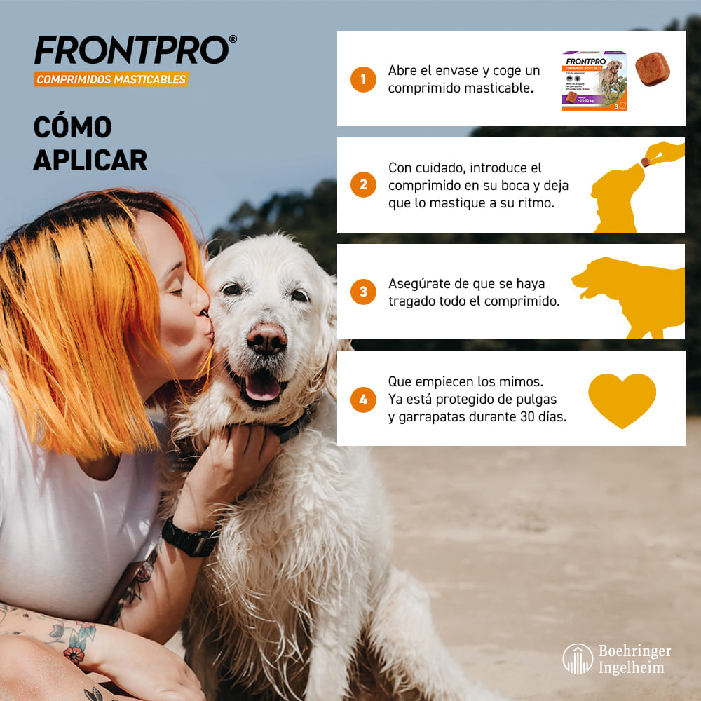 Comprimidos antiparasitários mastigáveis Frontpro para cães