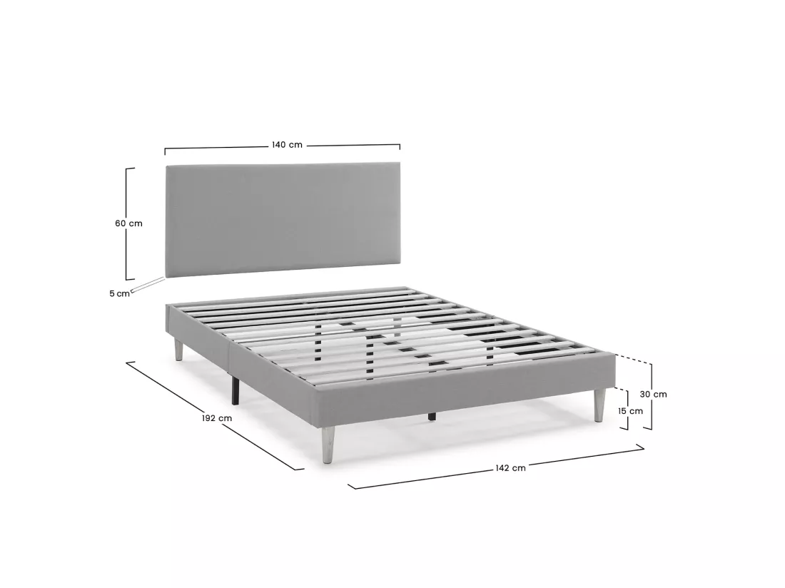 Sommier tapissier Aura + tête de lit 140x190 cm Gris Foncé, hauteur 30 cm