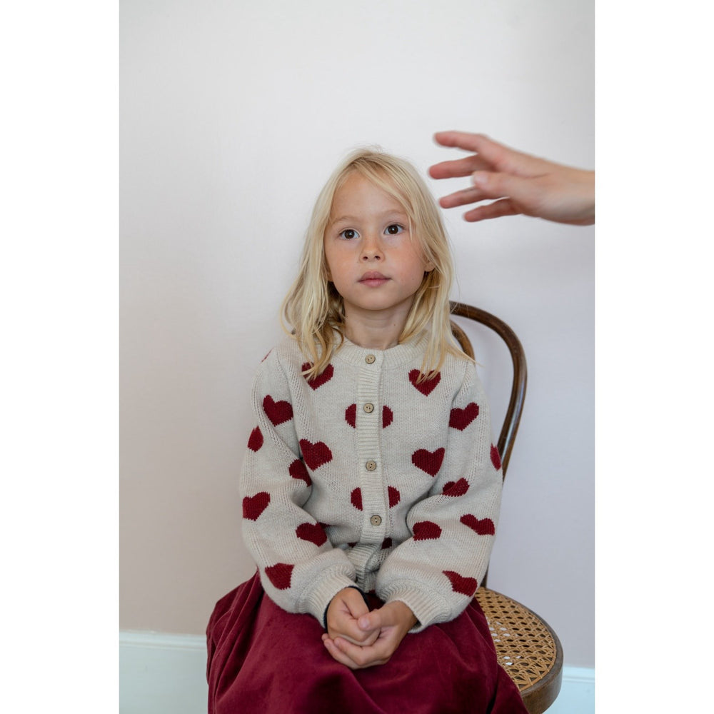 Køb Wheat Offwhite Melange Jacquard Cardigan Hearts