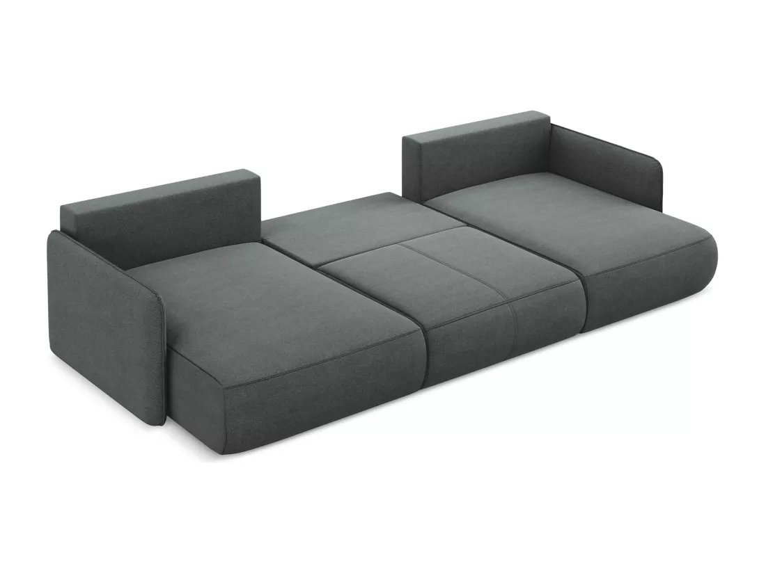 Canapé d'angle panoramique convertible en tissu texturé - gris - NANEA