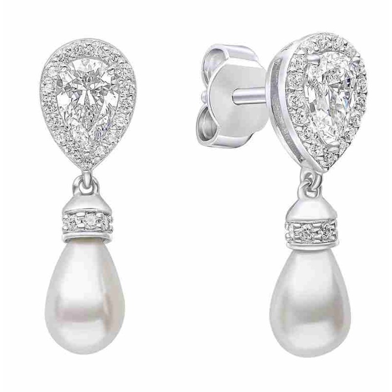 Boucle d'oreille perle et zirconium blanc en argent 925