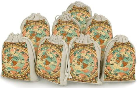 JTKBNVM - Oude Kaart Wereldbol - Herbruikbare Zakjes - 8 Stuks - 16,7 x 10,9 cm