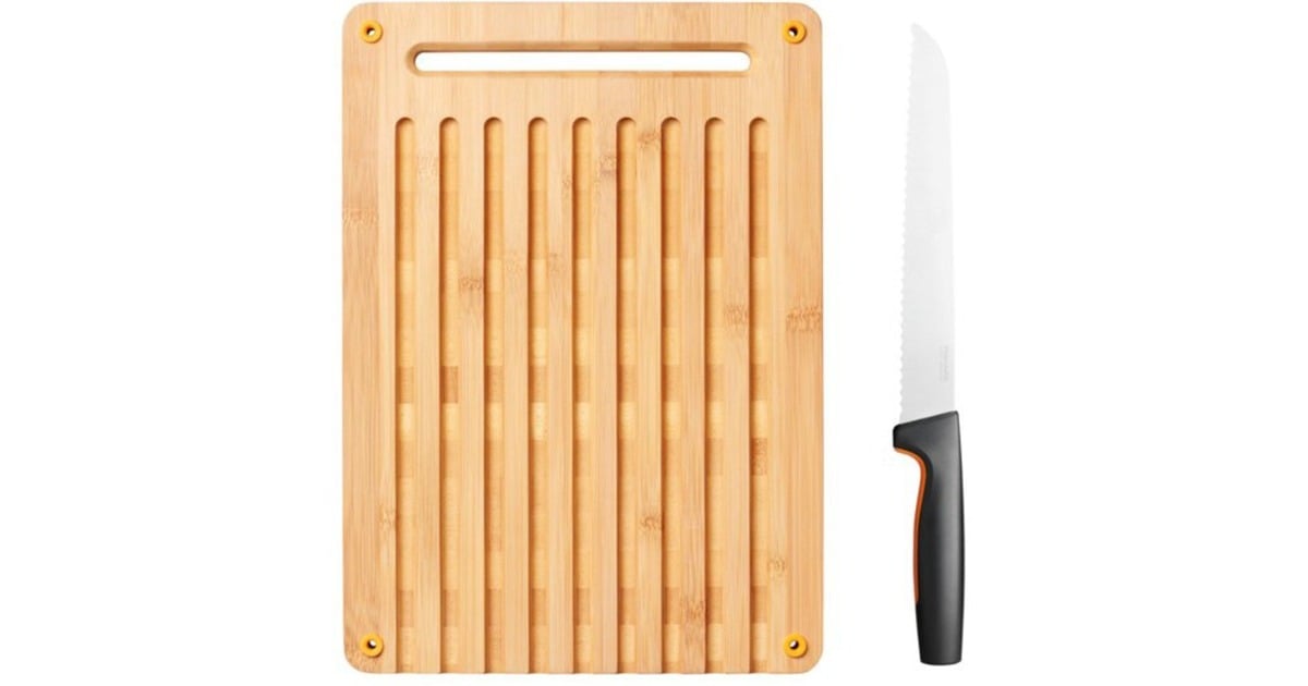 FiskarsFunctional Form Set bamboe broodsnijplank en mes  (Houtkleur)