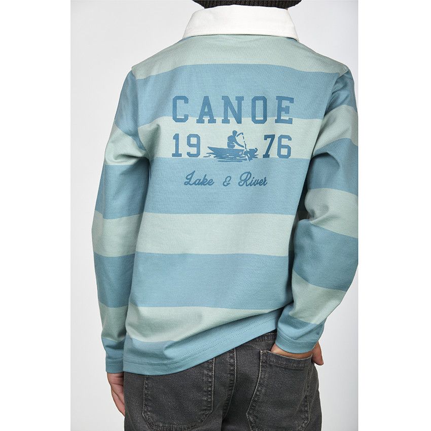 Polo manches longues à rayures larges avec broderie et print pour garçon - Kaki