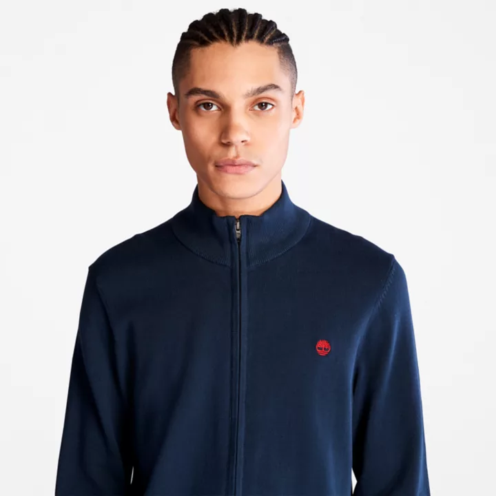 Pull zippé en coton Williams River pour homme en bleu marine