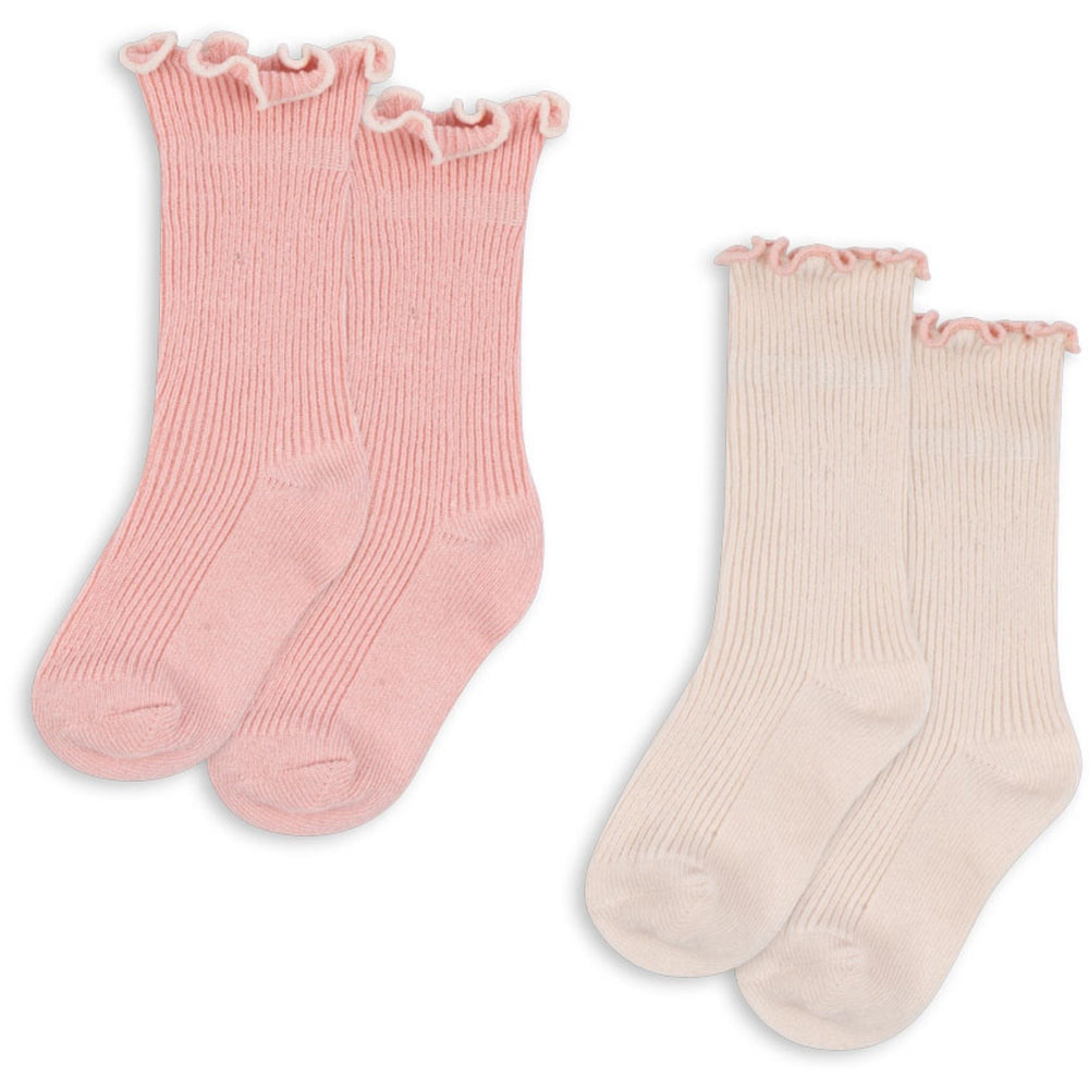 Køb Konges Sløjd Rose/Off White 2 Pack Rib Flæse Strømper