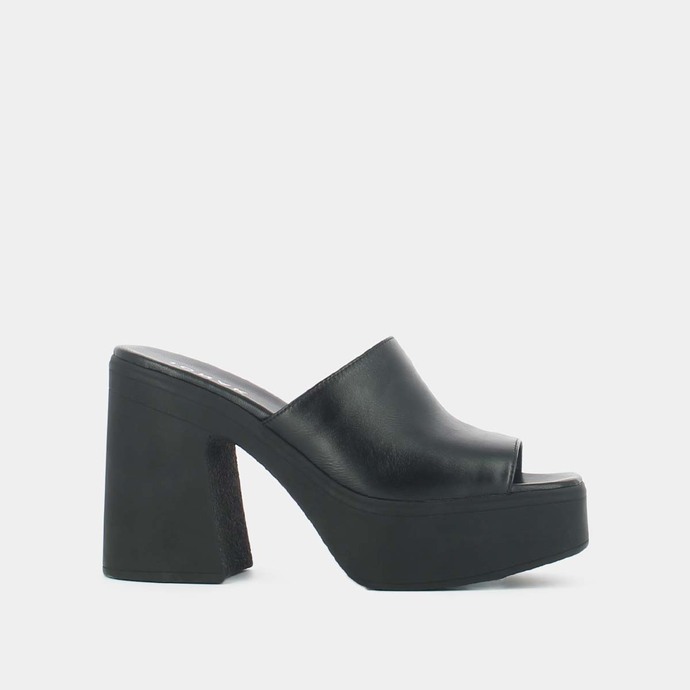 Mules à bouts ouverts et plateformes  en cuir noir