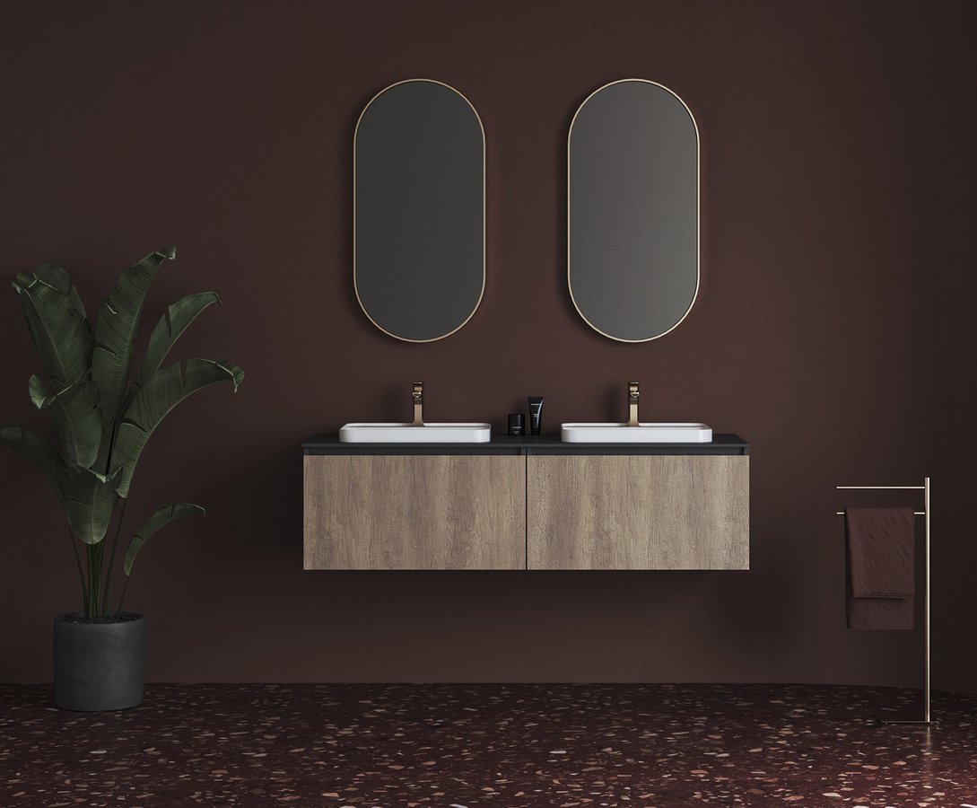 Sapho Brahea dubbele wastafel 160x50cm solid surface wit mat met brede rand en kraangat