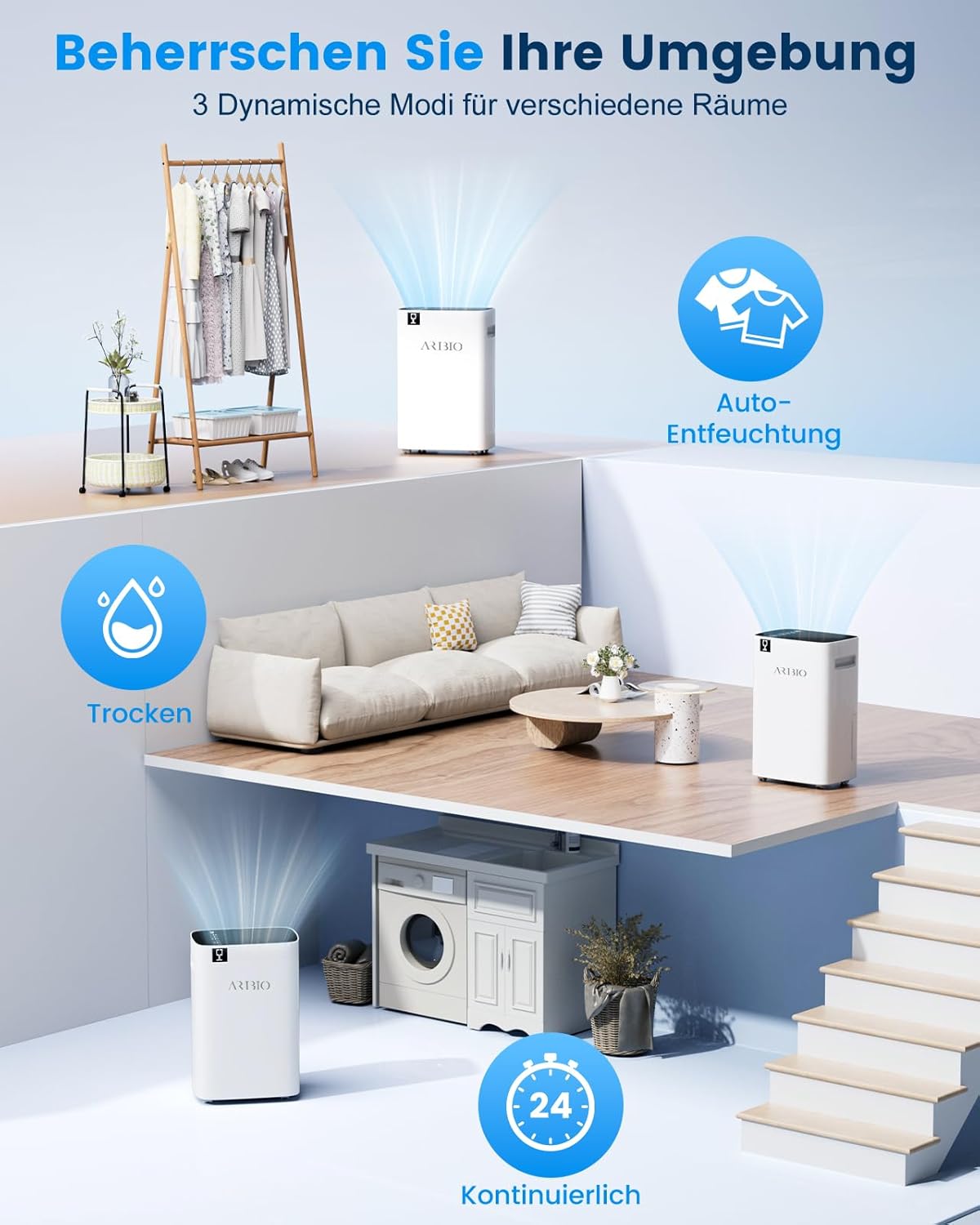 Luftentfeuchter Elektrisch,20L/Tag Hochleistungs Entfeuchter,Raumentfeuchter mit LED Anzeige,Wäschetrocknung, Ablaufschlauch,Timer und Abtauen, Raumgröße ca 200m³/60m², für Wohnungen,Badezimmer,Keller