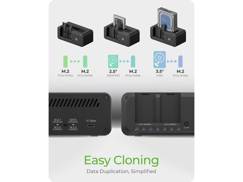 ICY BOX Docking- und Klonstation IB-2924 MSCL-C31 Clone & DockingStation für SATA & M.2 HDDs/SSDs mit USB 3.2 Gen 1 Type-C Anschluss
