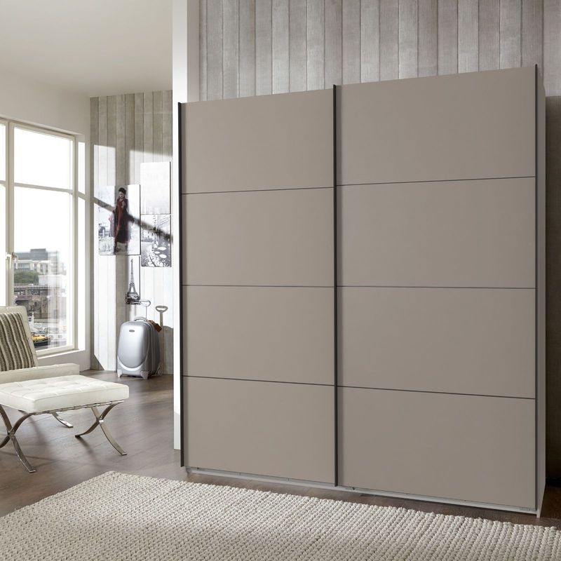 Kledingkast Aalst - Taupe - Spaanplaat - 180x210x65 cm - Schuifdeuren - Zwart Metalen Handgrepen