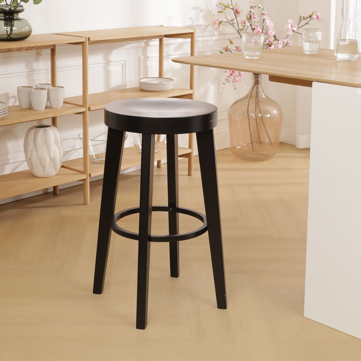 Houten barkruk Fico zwart gebeitst - 75 cm