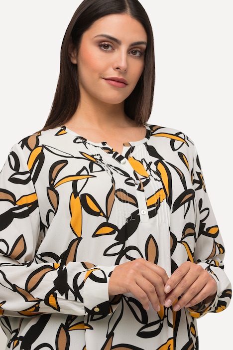 Bluse, bedruckt, Biesen, A-Linie, Rundhals, Langarm