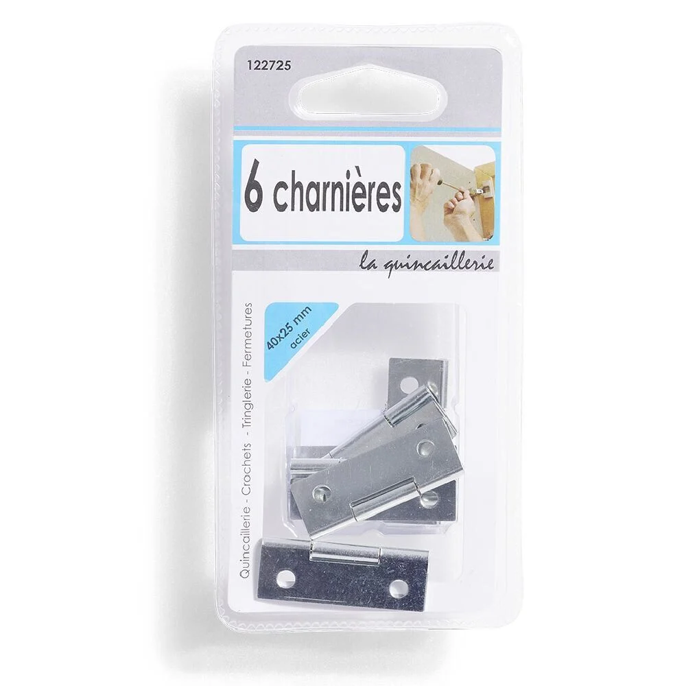 6 charnières en acier 40x25 mm