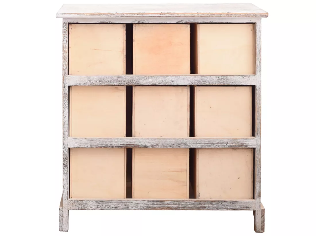 Commode Armoire 9 Tiroirs Bois Blanc Marron Gris Vintage 63x60x23