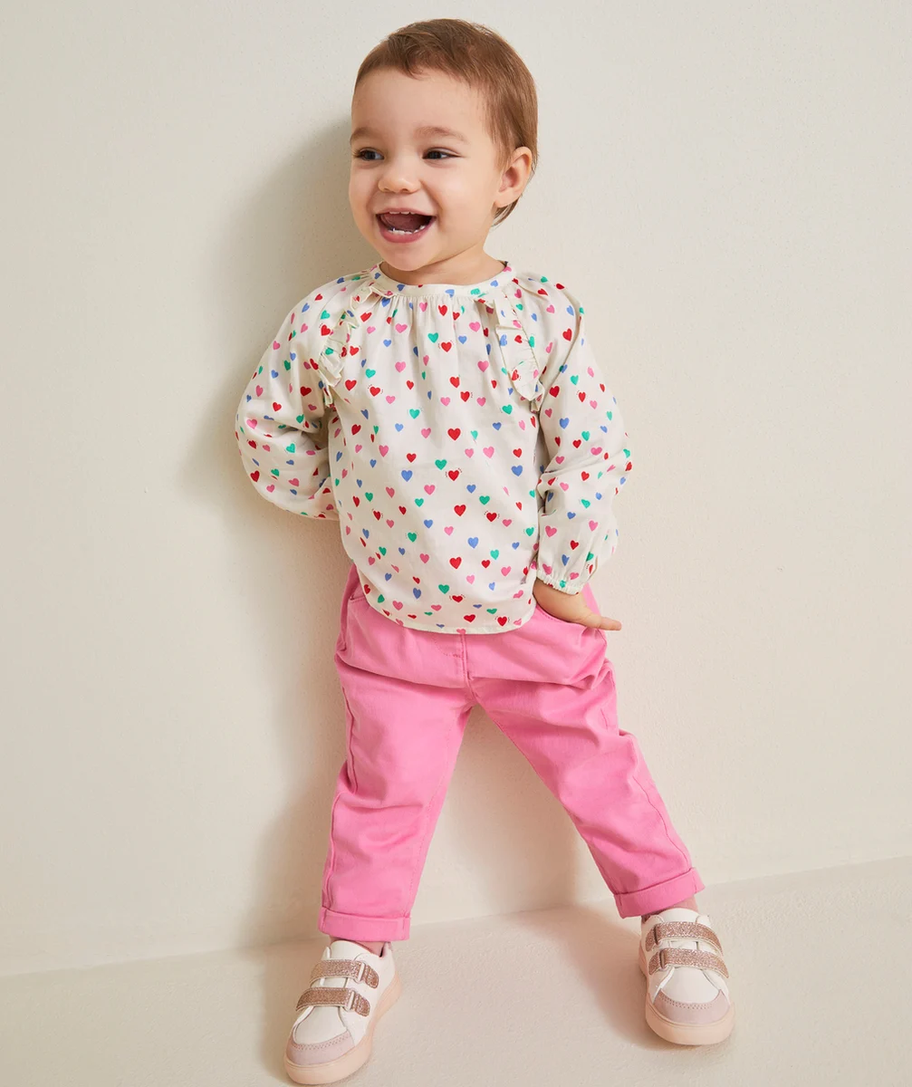 PANTALON RELAX BÉBÉ FILLE EN FIBRES RECYCLÉES ROSE