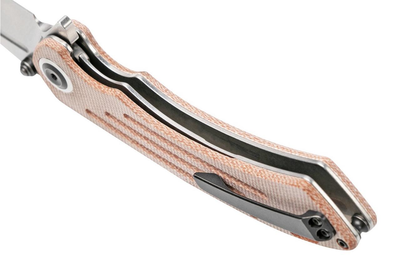 Kansept Pretatout T1032A3 Stonewashed 154CM, Brown Micarta zakmes, Kmaxrom design