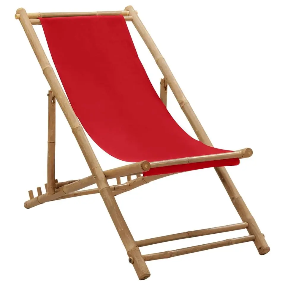 vidaXL - Ligstoel - Rood - Bamboe en canvas
