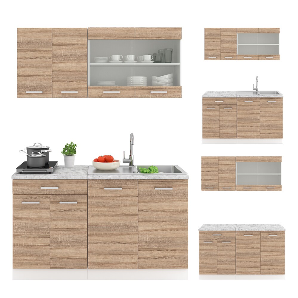 VICCO Küchenzeile SINGLE Einbauküche 140 cm Küche Sonoma Eiche R-LINE