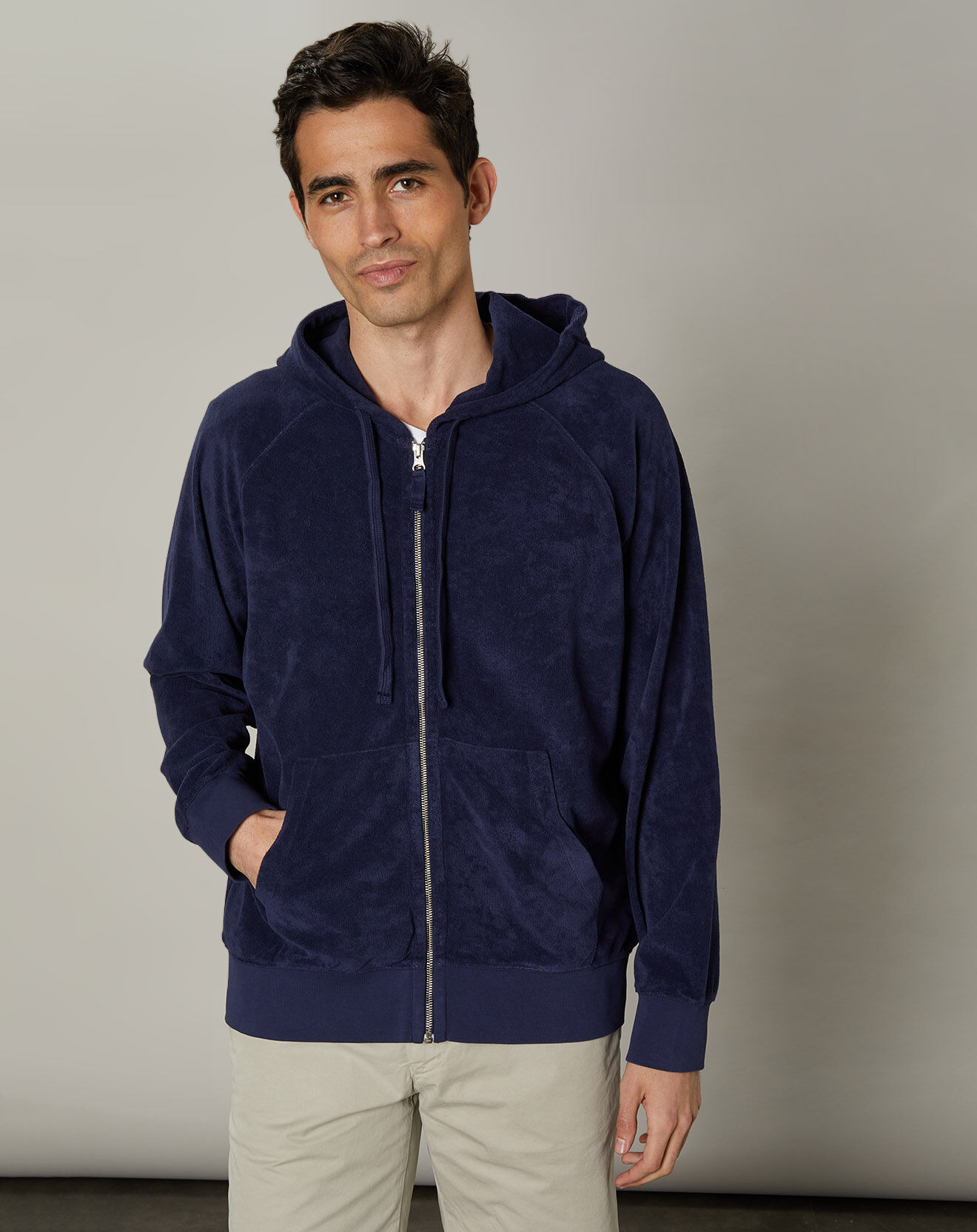 Hartford Sweat à capuche zippé en éponge bleu