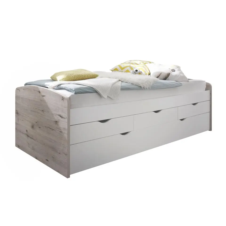 Kajuitbed Nasri 90x200 met bedlade - zandeik/wit